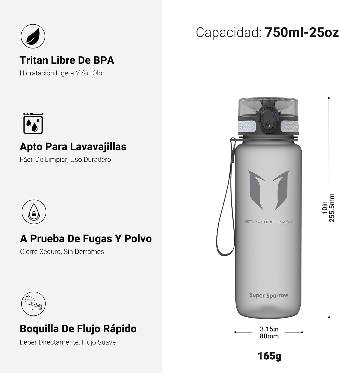 Thumbnail 2 de Super Sparrow botella deportiva sin BPA 1000ml