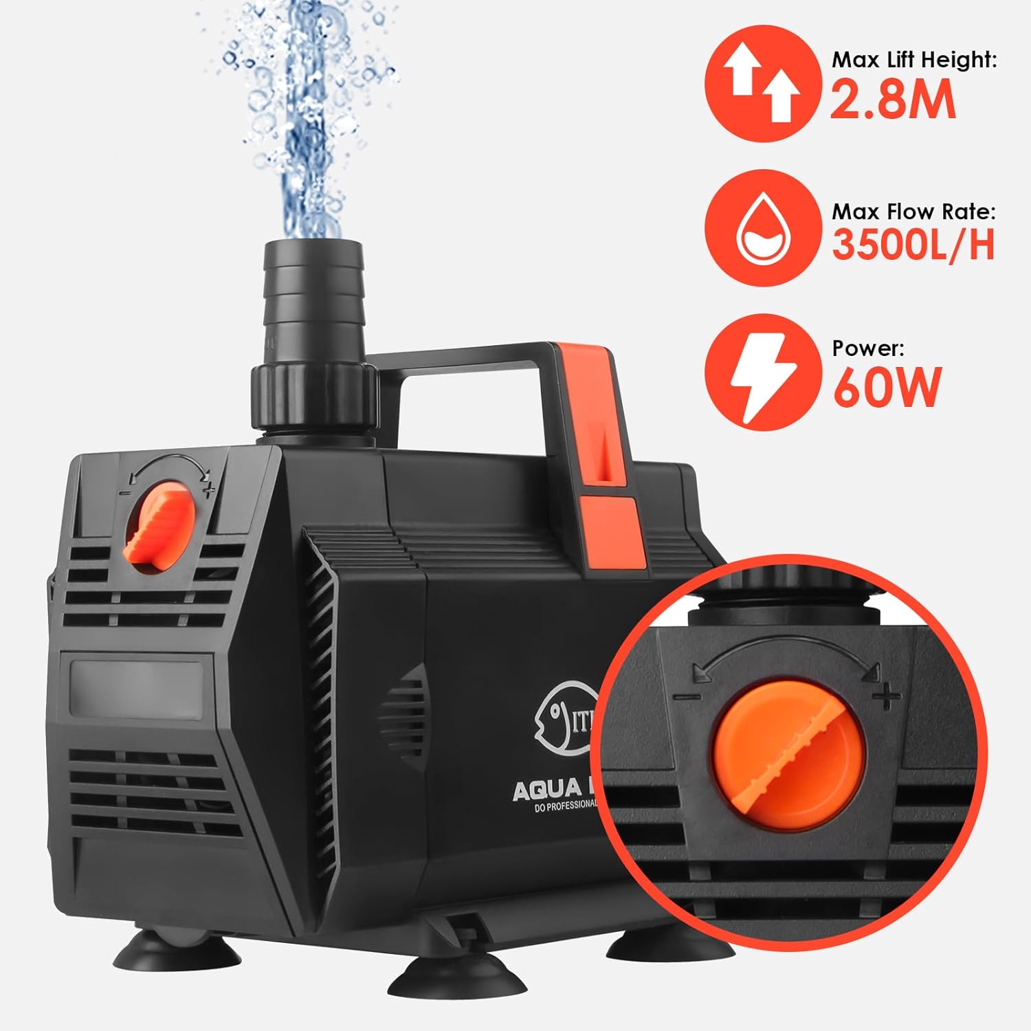 Thumbnail 2 de ITIY Submersible Water Pump Pond Pump with Flow Control (60W, 3500 L/H) for Fish Tank, Fountain, and Hydroponics