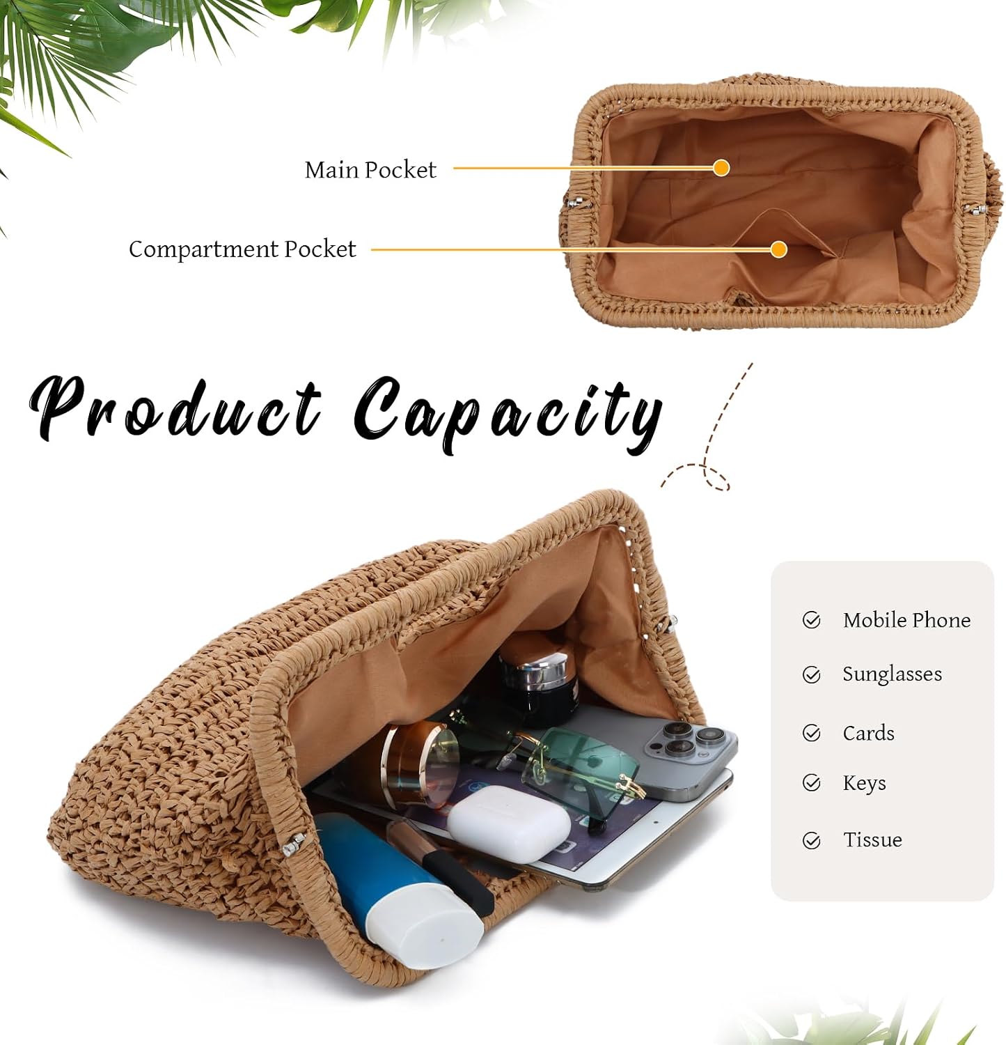 Thumbnail 3 de EVEOUT Straw Clutch 15.35" length