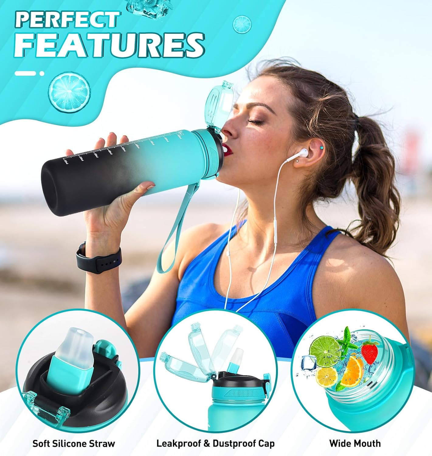 Thumbnail 2 de CodiCile 1L sports water bottle with straw 🚰