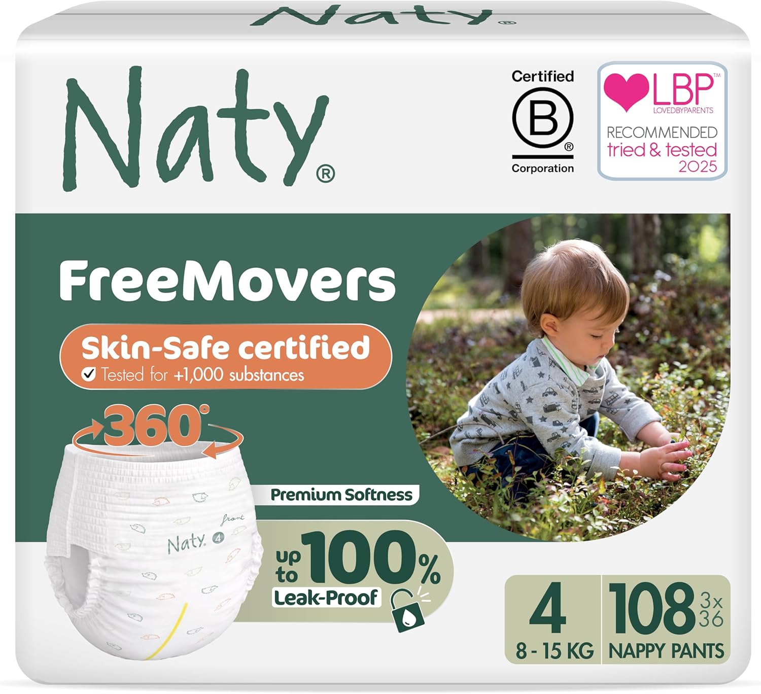 Detalle de Naty FreeMovers Nappy Pants — Size 4 (8–15 kg), 108 Count: Sensitive-Skin Potty Training Pants