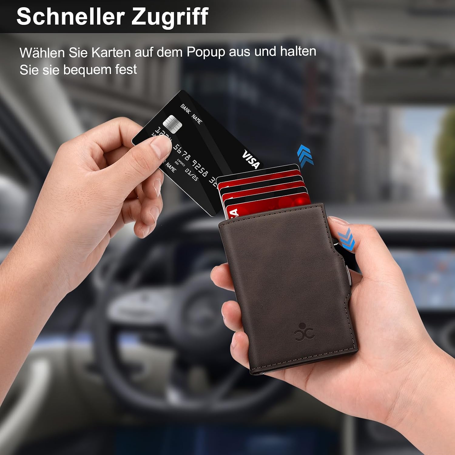 Detalle de SEMORID Geldbörse Herren – Slim Wallet mit Pop-up Kartenfach, RFID-Schutz und Münzfach