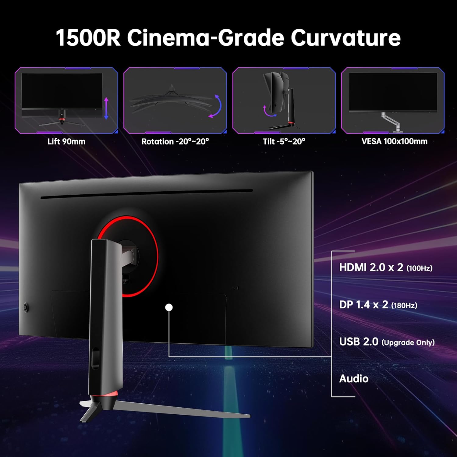 Thumbnail 6 de KTC H34S18S 34-inch Curved Ultrawide UWQHD Gaming Monitor (3440 x 1440, 180Hz, VA, HDR10)