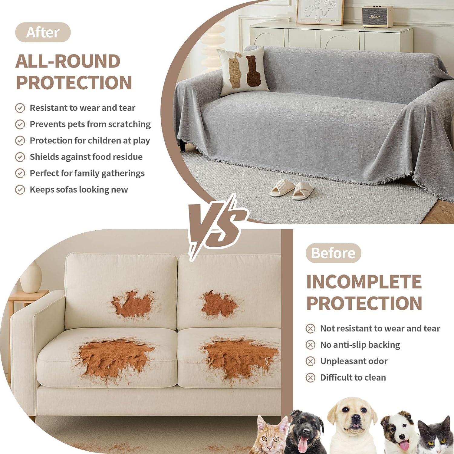Detalle de KaviKon ss71118G Chenille Sofa Cover, 71 x 118 in, Grey with Tassels