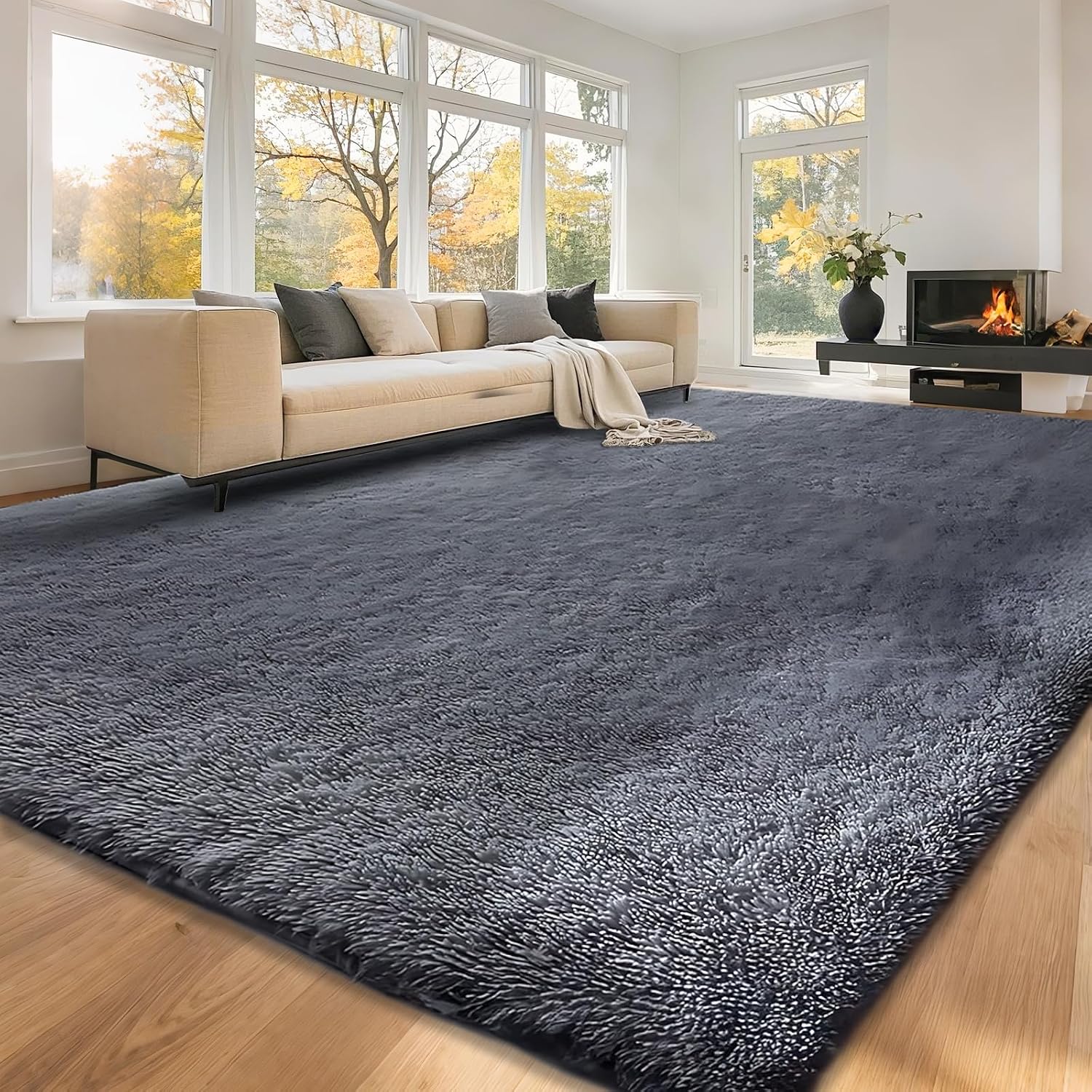 Detalle de LNZHAO 160x230cm soft fluffy shaggy rug with non-slip backing (washable, faux fur look)