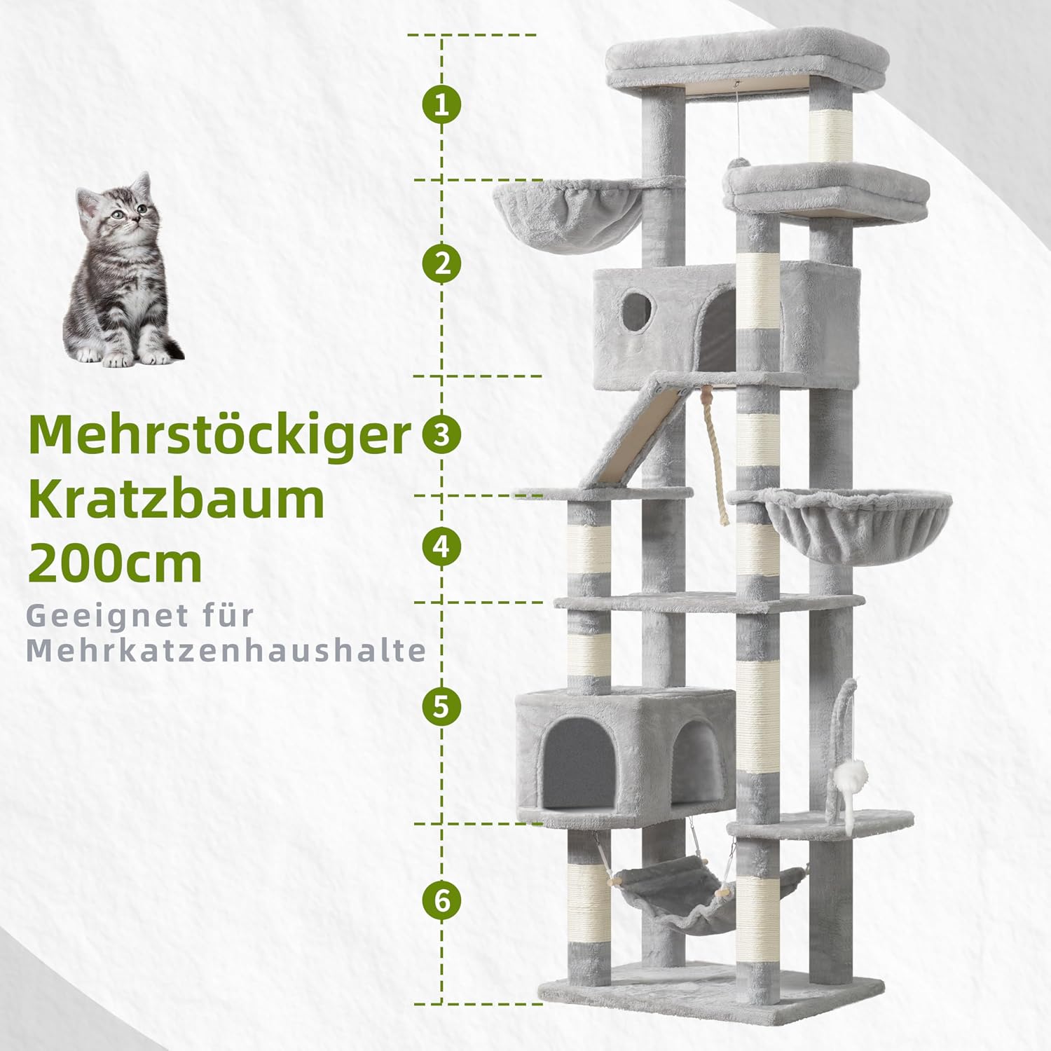 Thumbnail 1 de Gitelsnour Großer Katzenkratzbaum 200 cm Hellgrau