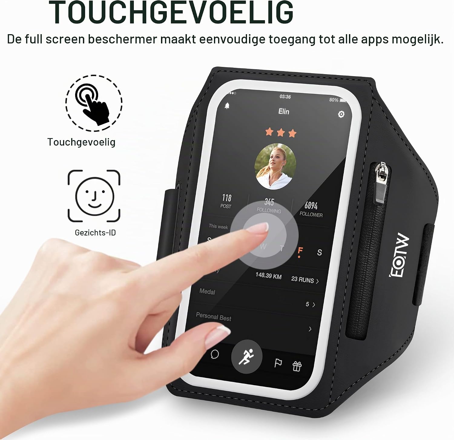 Detalle de EOTW telefoonarmband voor smartphone met ritsvak, reflecterende band en TPU