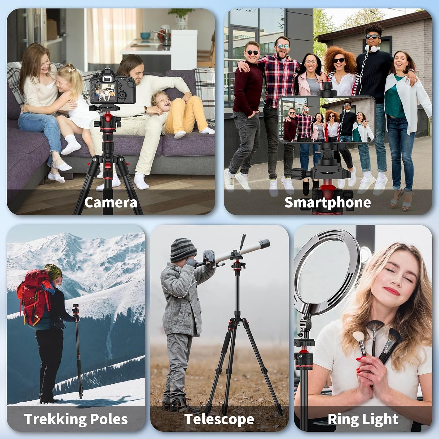 Thumbnail 6 de XXZU 74” Camera Tripod (Aluminium) with 360° Ball Head, Quick Release Plate, Phone Holder – Tripod/Monopod