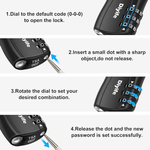 Thumbnail 7 de Diyife TSA Approved Luggage Locks with Flexible Steel Cable