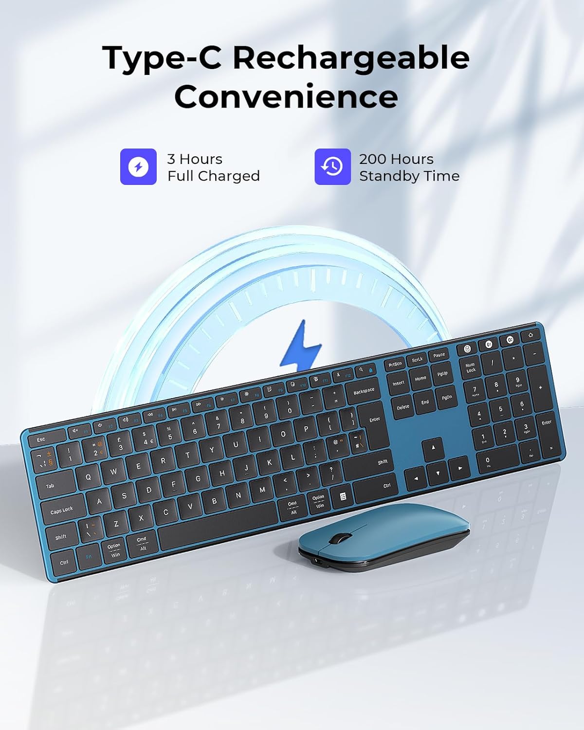 Thumbnail 2 de seenda SKM64-3 Wireless Keyboard and Mouse Set: Multi‑Device, Ultra‑Slim, UK Layout