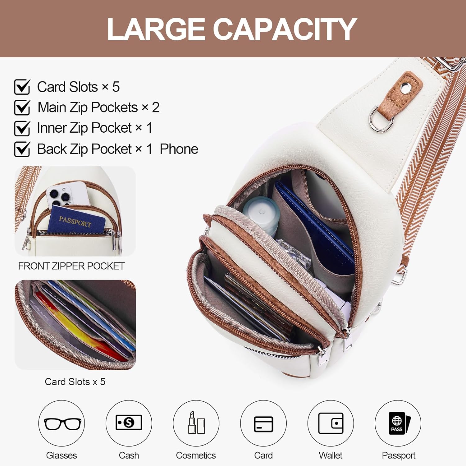 Detalle de Lexiyat Anti-Theft Crossbody Bag for Women – RFID Protected, Vegan Leather Sling