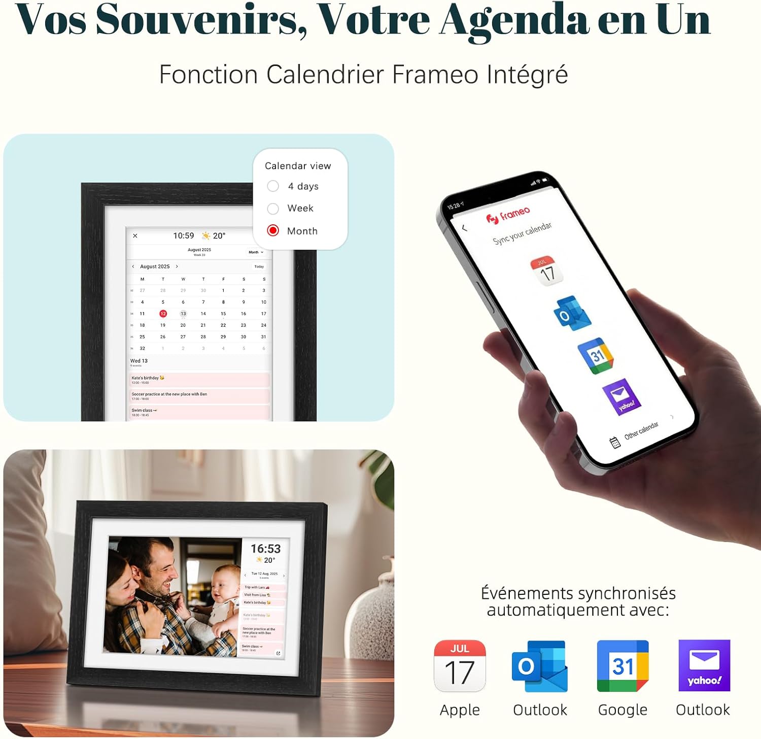 Thumbnail 5 de Frameo Cadre photo numérique WiFi 10,1 pouces en bois de chêne – écran tactile IPS, 32 GB