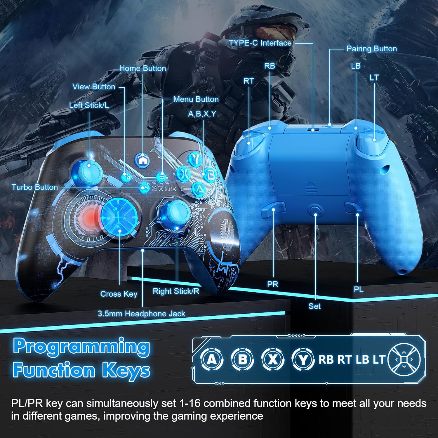 Detalle 2 de Lapezei Wireless Controller für Xbox Series S/X – Bluetooth Gamepad mit Back Buttons, Turbo, Dual Vibration und 3,5 mm Audio Jack