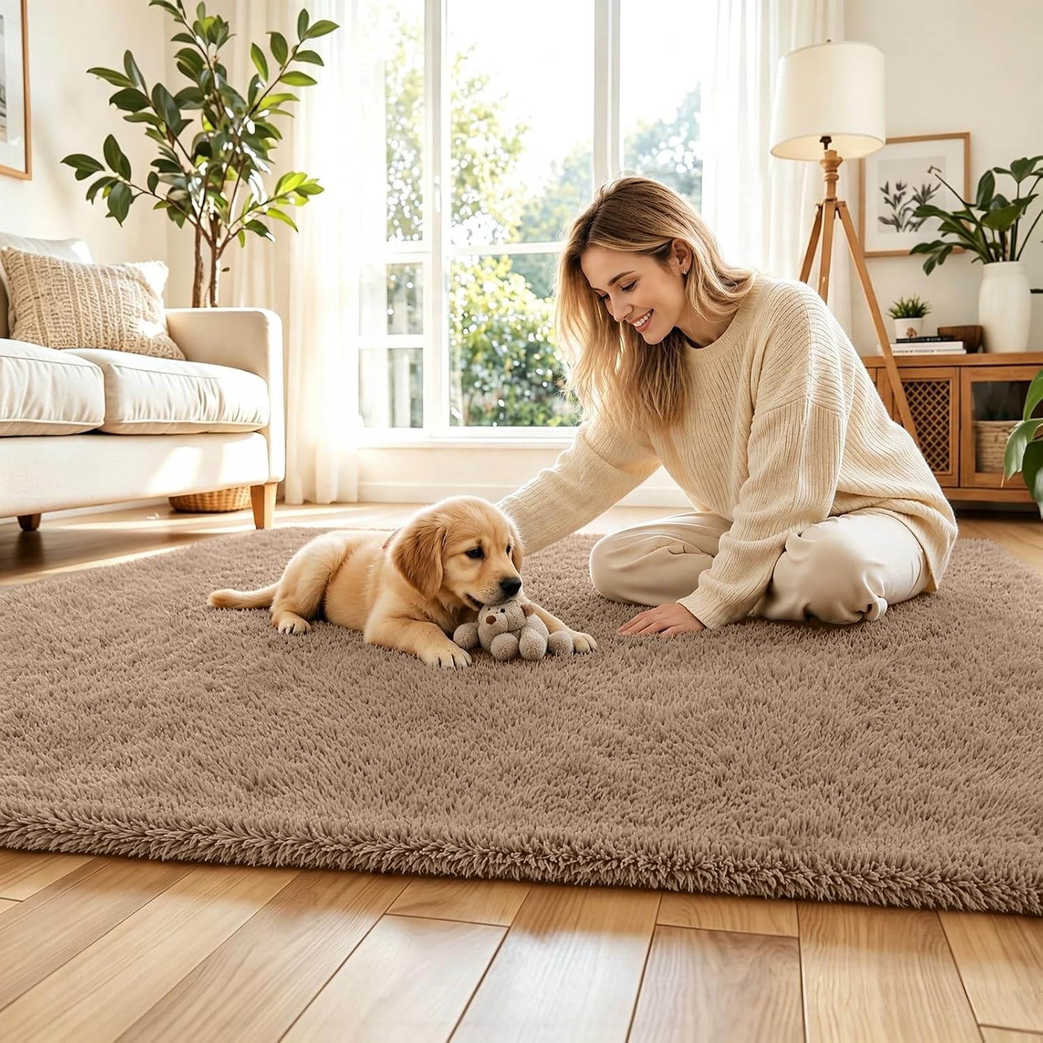 Detalle de 8x10 Beige Shaggy Area Rug 🛋
