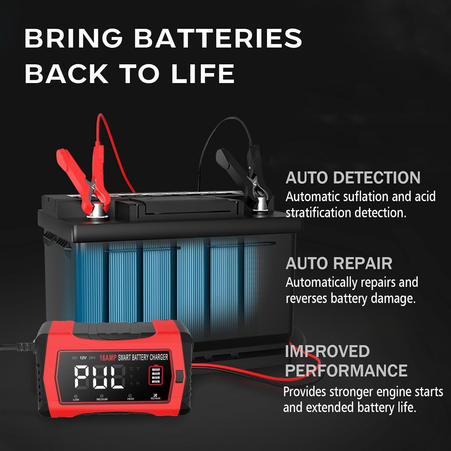 Thumbnail 3 de HTRC caricabatterie auto 16A 6V/12V/24V con schermo LCD e 4 modalità (piombo e LiFePO4/ioni litio)