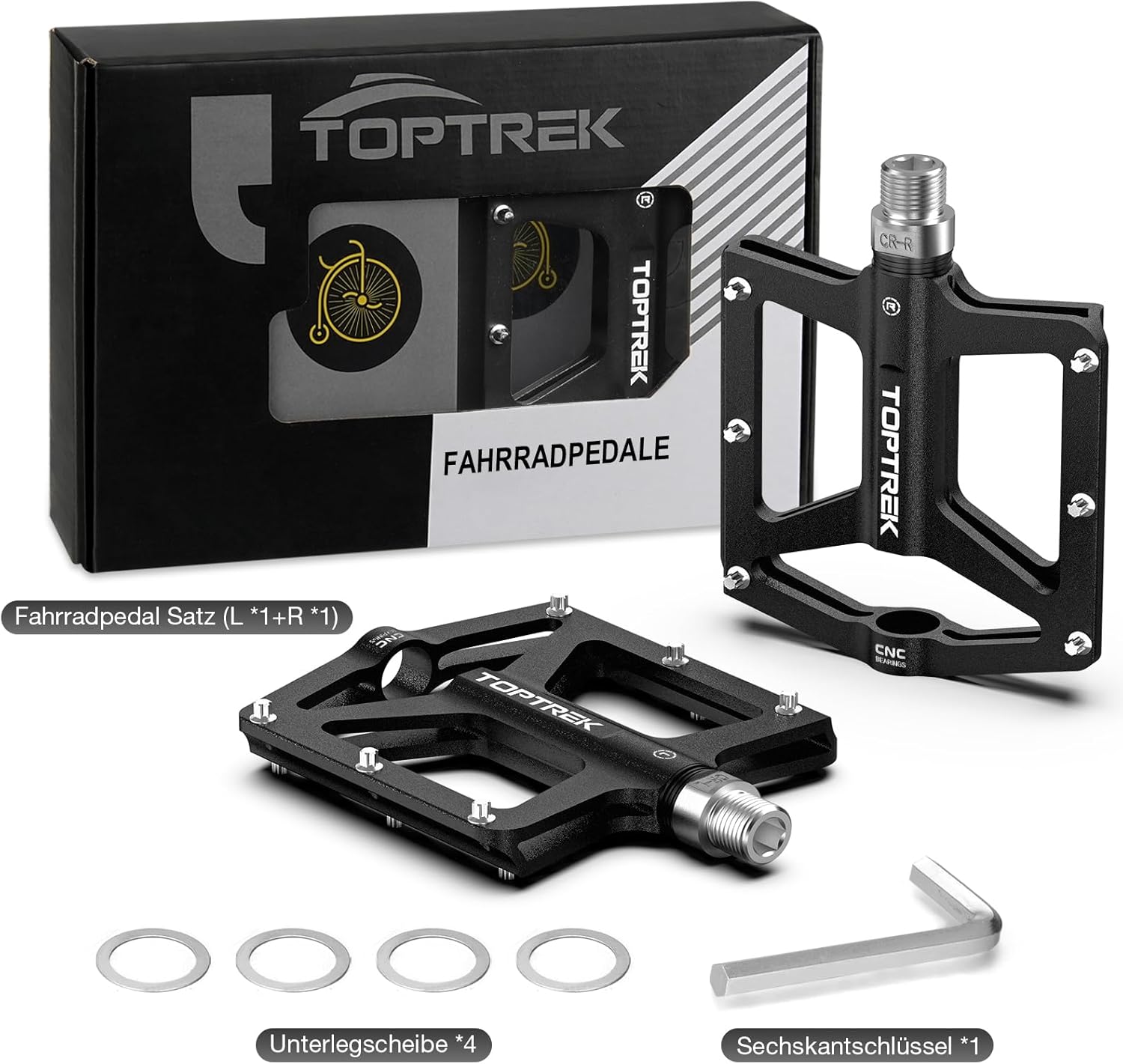 Thumbnail 6 de toptrek CNC-Aluminium Fahrradpedale (MTB/9/16 Zoll) mit 3 abgedichteten Lagern und rutschfesten Pins