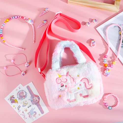 Detalle de Halinuia 13 PCS Sac licorne et bijoux pour enfants — Ensemble princesse pour filles 4–8 ans