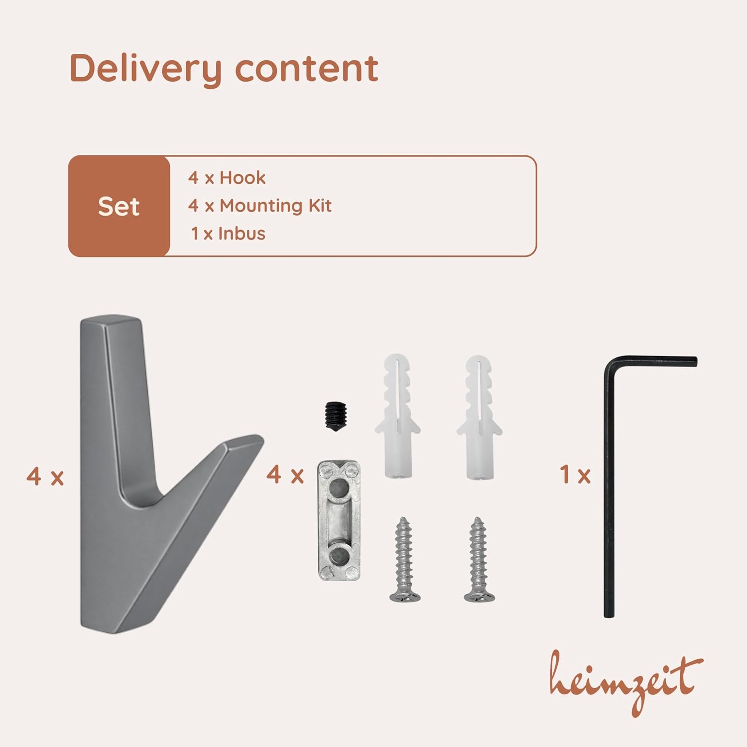 Detalle de heimzeit Volt Set of 4 Grey Zinc Wall Hooks for Coats and Towels