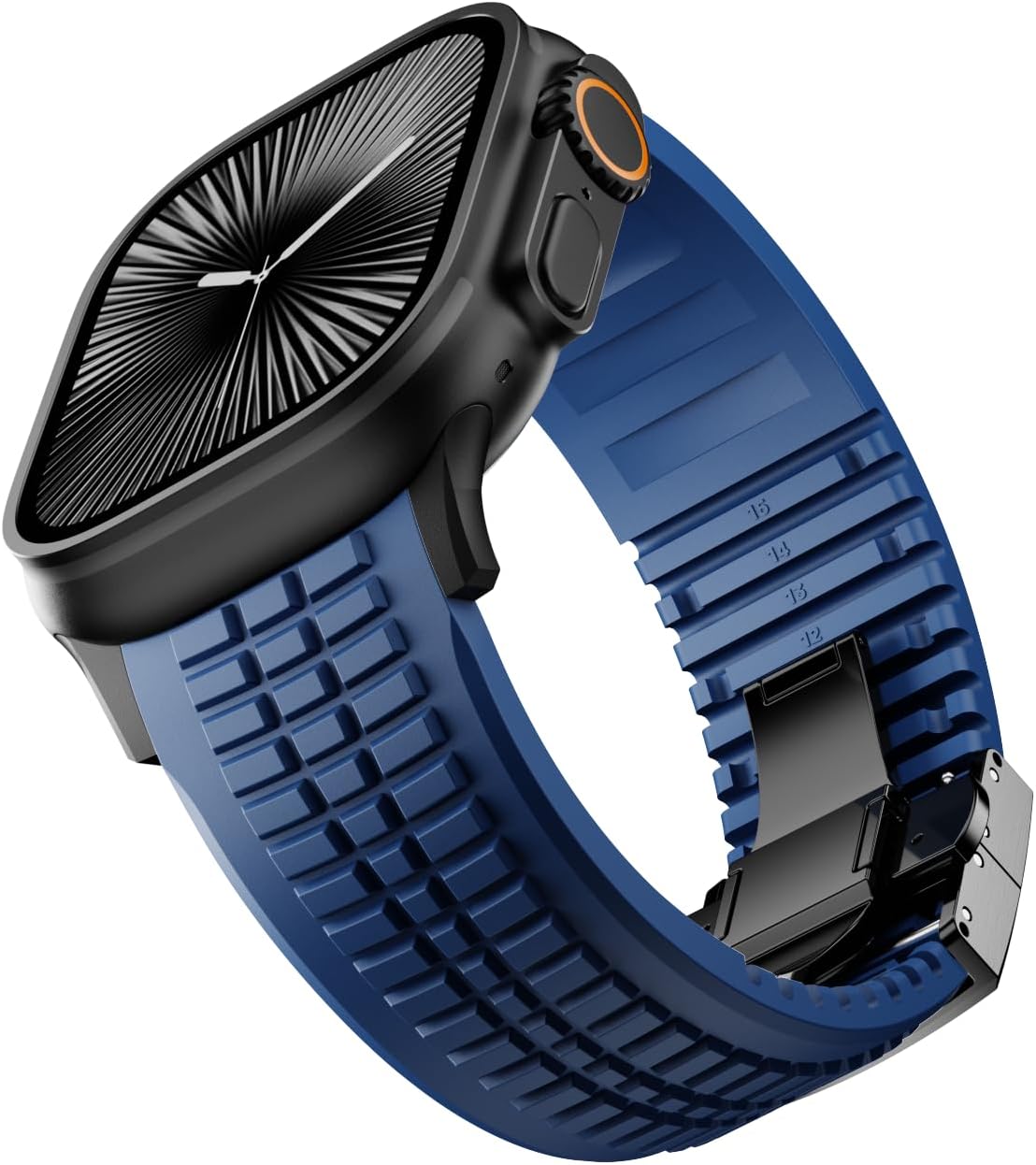 Detalle de VKEOO Modern Silicone Watch Band for iWatch Ultra 2 / Ultra & Series 7–10 (44–49mm) – Rugged Sport Strap with Folding Buckle