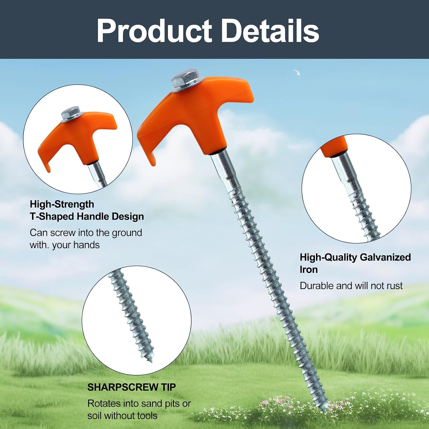 Detalle 2 de 20 Pcs 8in Heavy Duty Tent Pegs with Case ⛺