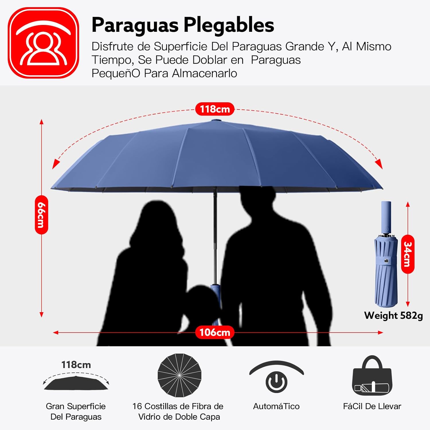 Thumbnail 4 de LENDOO Paraguas Plegable 16 varillas