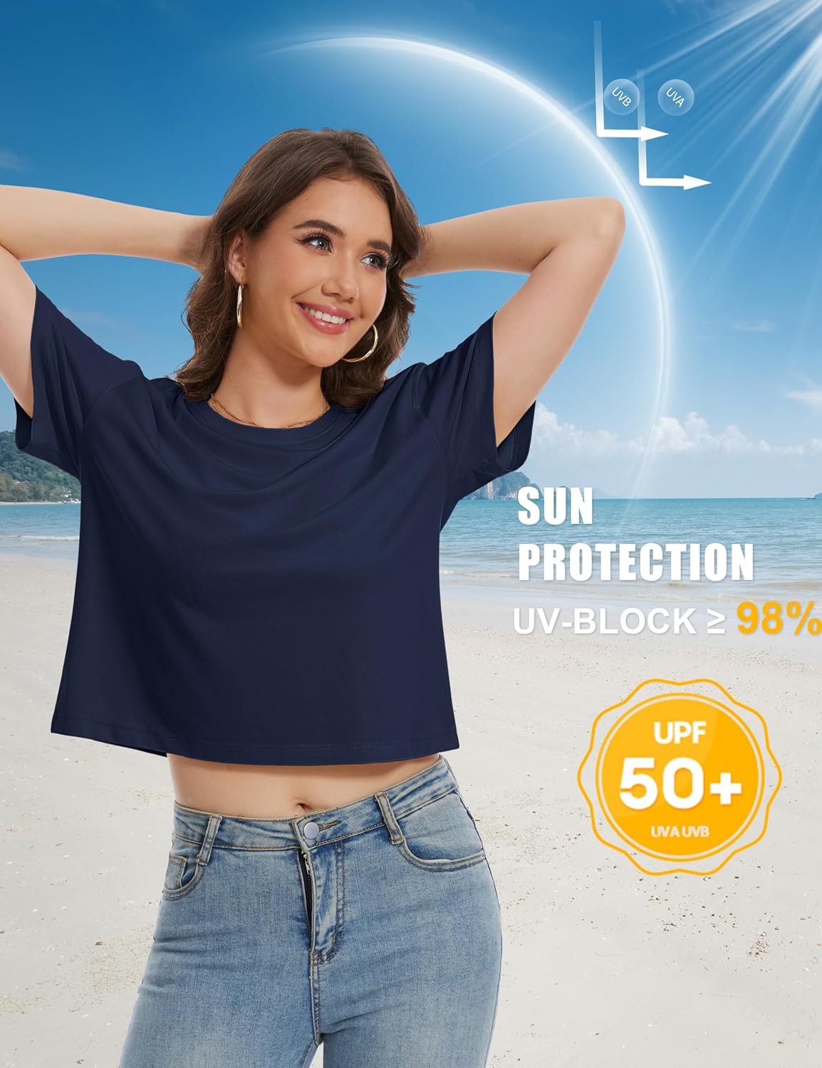 Thumbnail 3 de YUCOLEN Women's Crop Tops: UPF 50+ Summer Short Sleeve Cotton Tee
