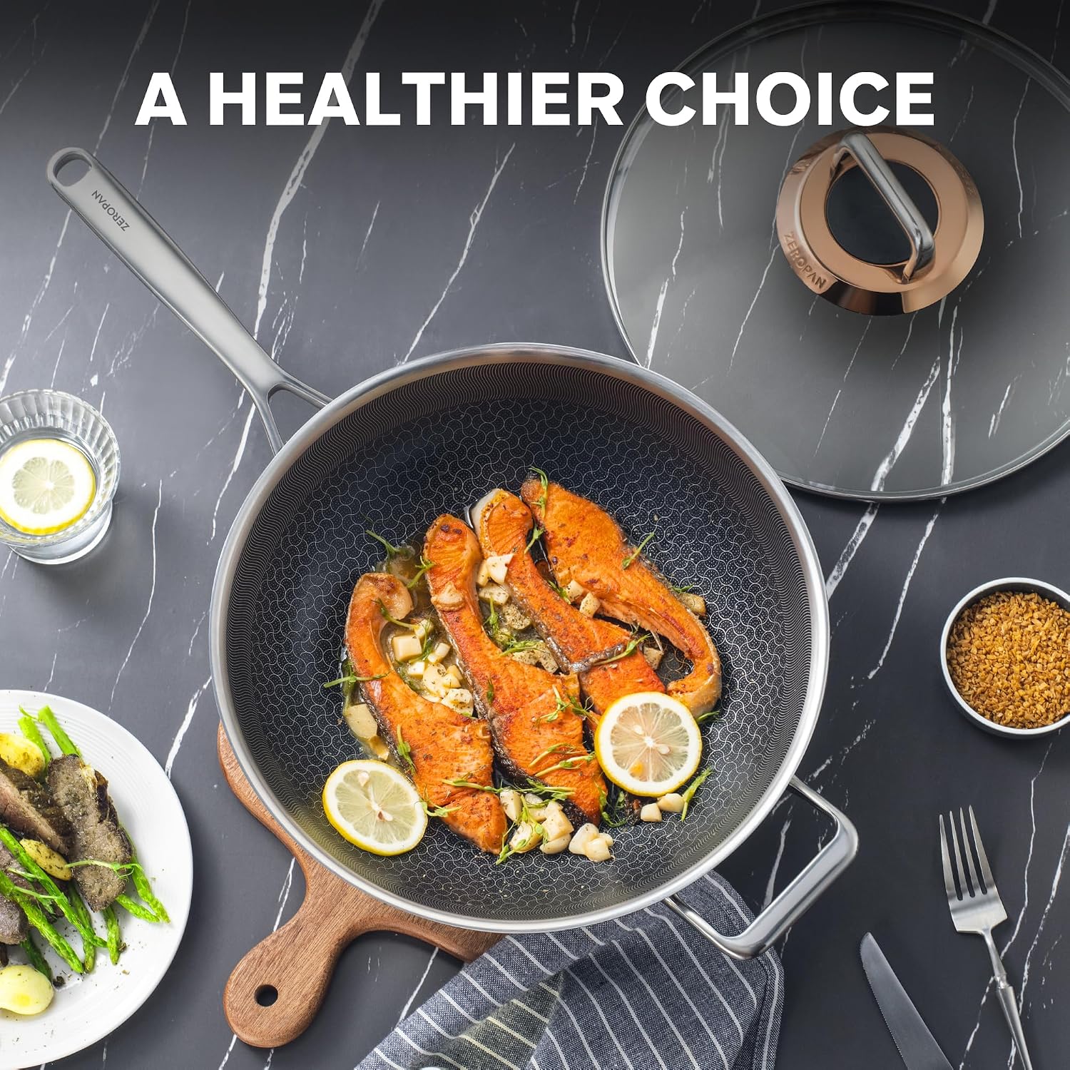 Detalle de ZEROPAN 30cm Wok with Lid – Non‑Stick, Induction Ready and Oven Safe