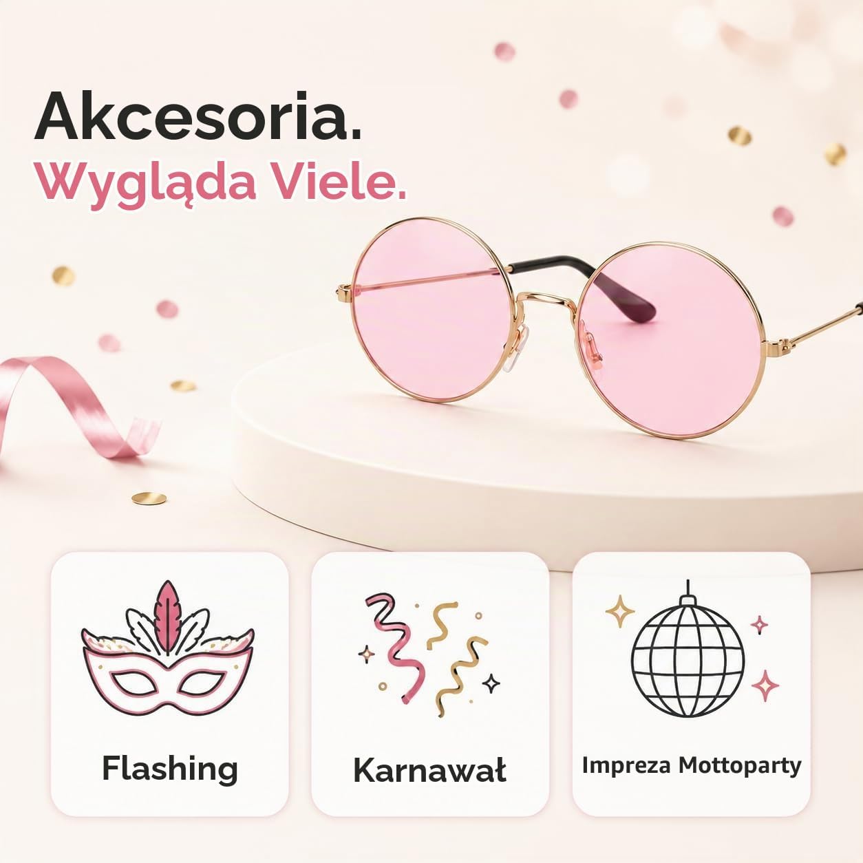Detalle de Costumed różowe okrągłe okulary przeciwsłoneczne w stylu Johna Lennona