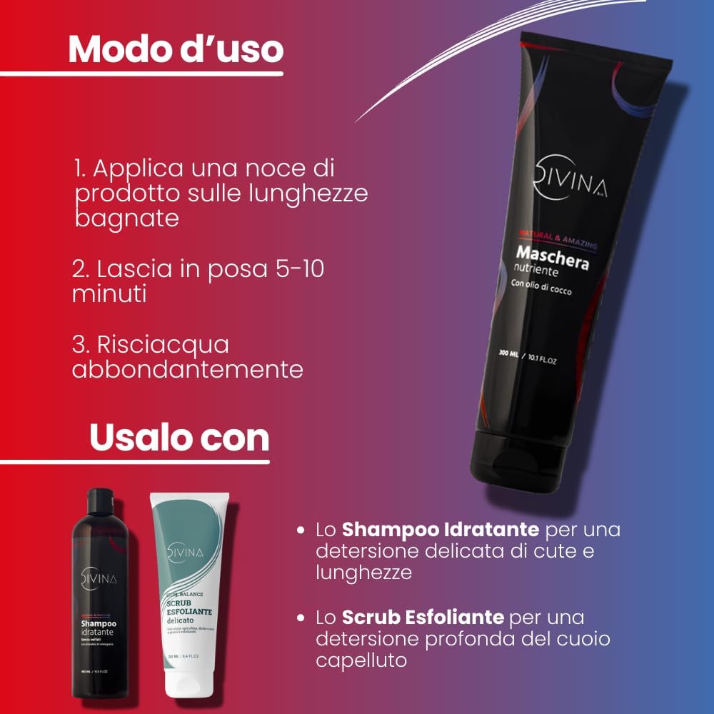 Detalle de Maschera nutriente con olio di cocco per capelli mossi, ricci, super-ricci, afro Natural&Amazing di DIVINA BLK (300ml)