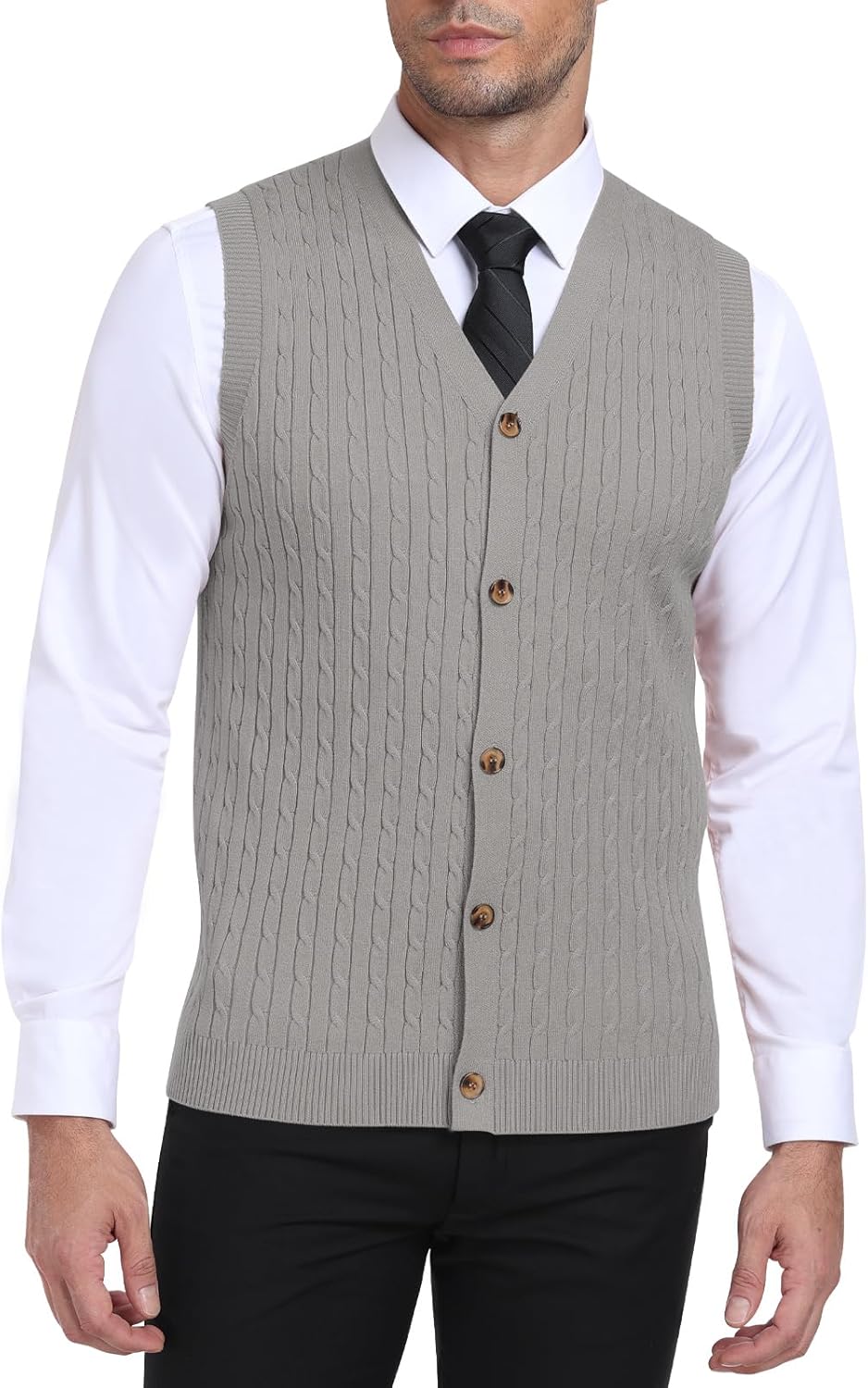Thumbnail 6 de PCEAIIH Men’s V-Neck Cable Knit Gilet Sweater Vest with Button Front