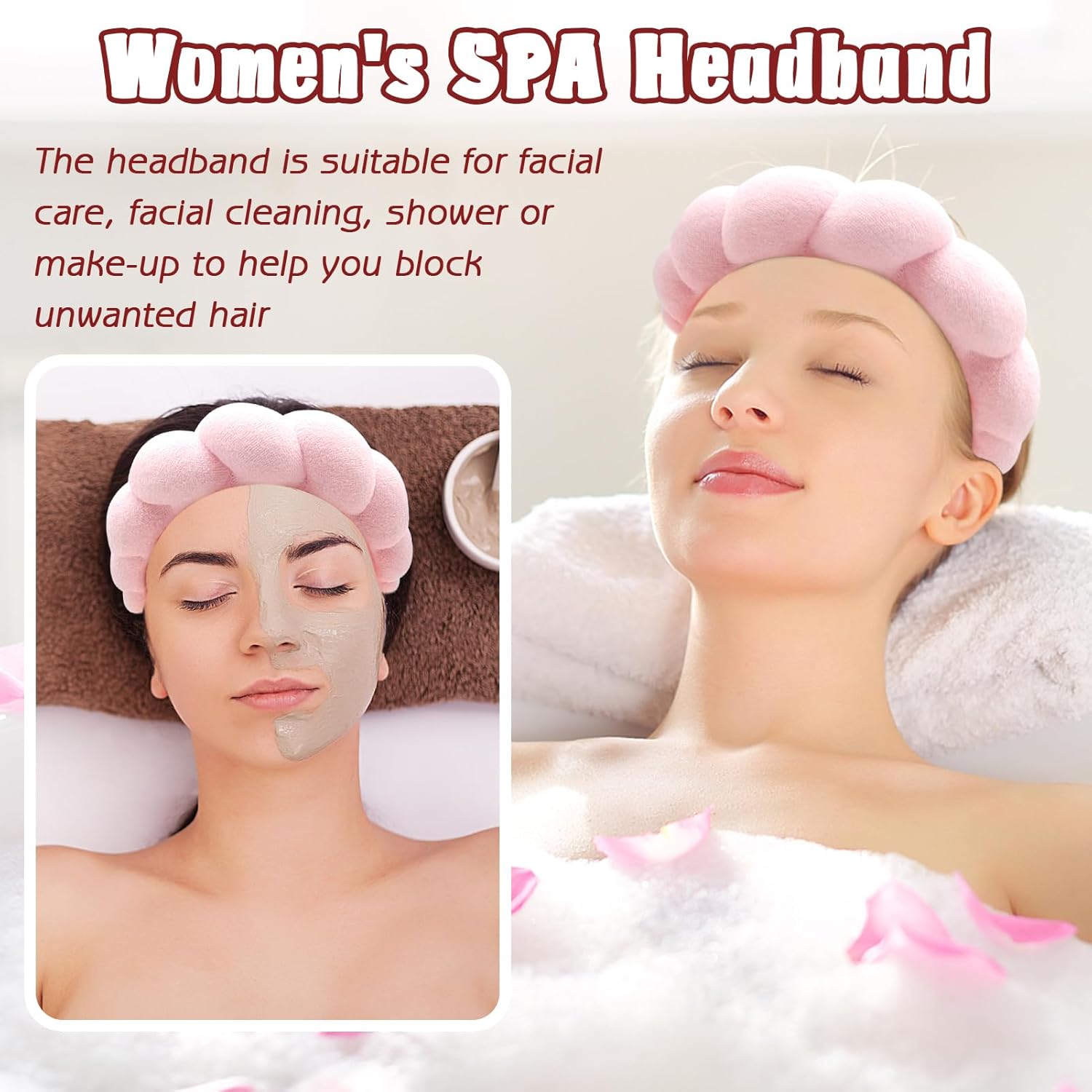 Detalle de Zkptops Spa Headband & Wristband Set (Pink) for Face Washing, Skincare & Makeup