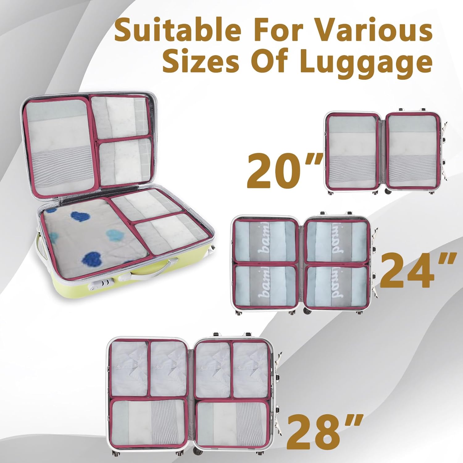 Detalle de Große Koffer Organizer Set (12-teilig) – wasserdichte Packwürfel, Travel Organizer für Gepäck, Weinrot