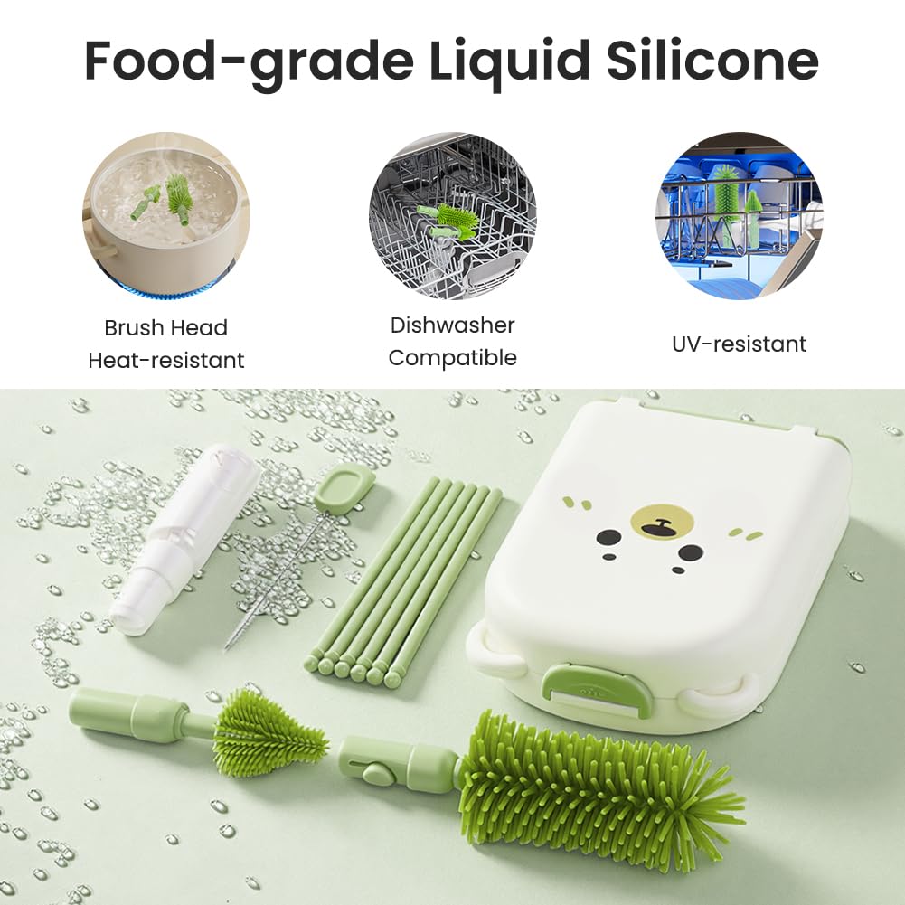 Thumbnail 6 de Vicloon 6-in-1 Reise Baby Flaschenbürsten-Set – BPA-frei, tragbar mit Silikonkopf, Strohhalm- und Schnullerbürste