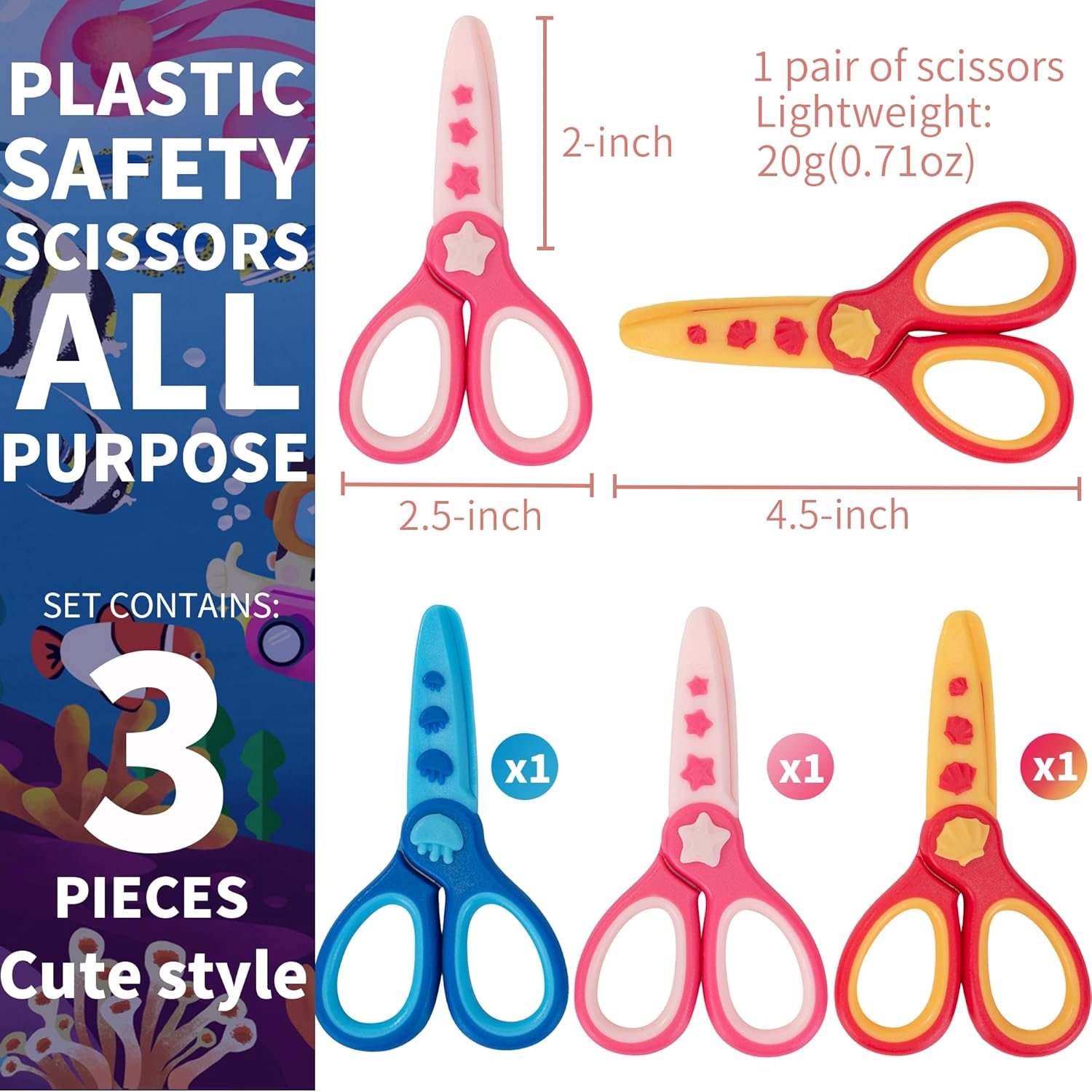 Thumbnail 1 de 3 Pcs Toddler Safety Craft Scissors 4.5-inch ✂️