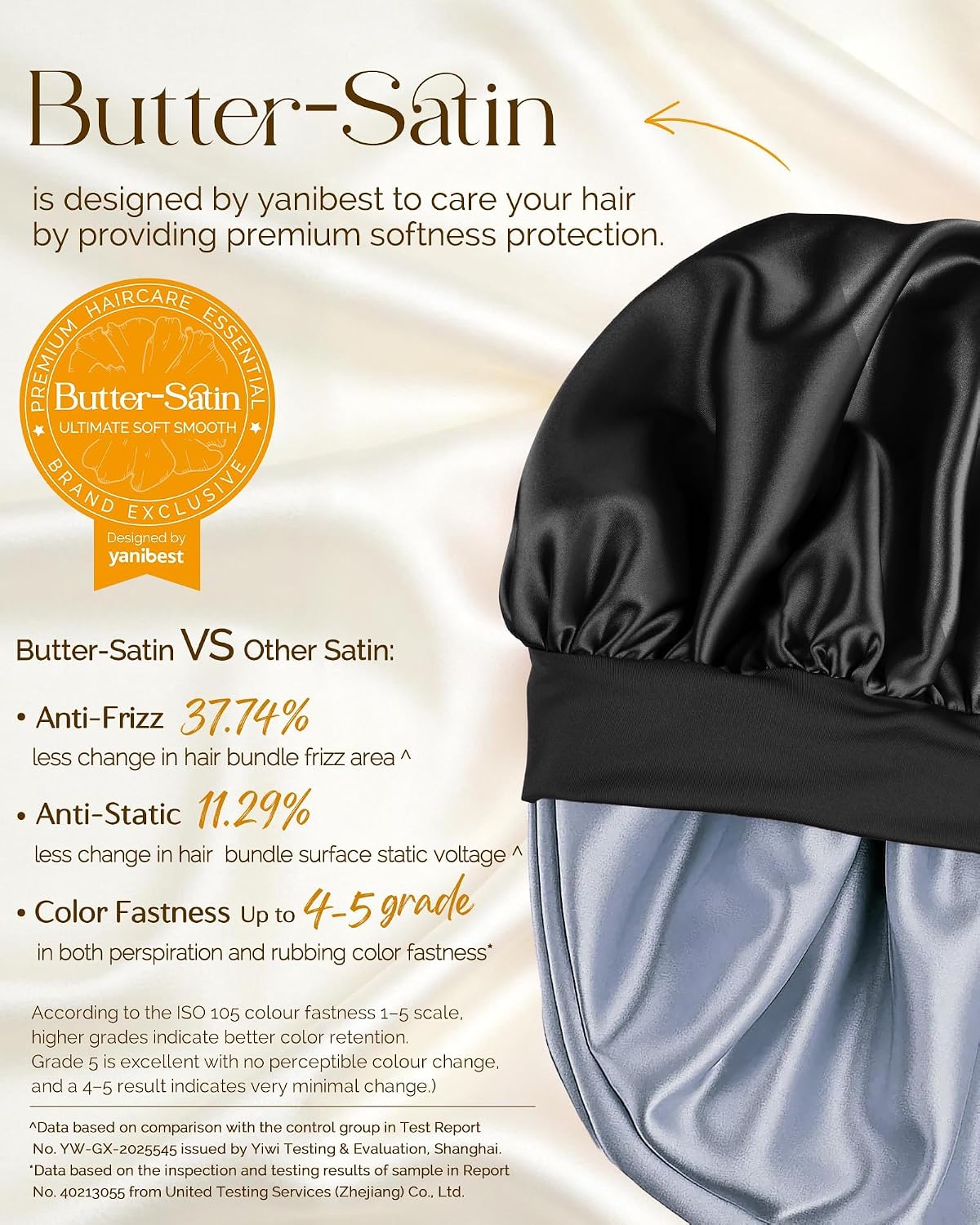 Detalle de YANIBEST Double Layer Extra Long Satin Sleep Bonnet with Adjustable Tie Band