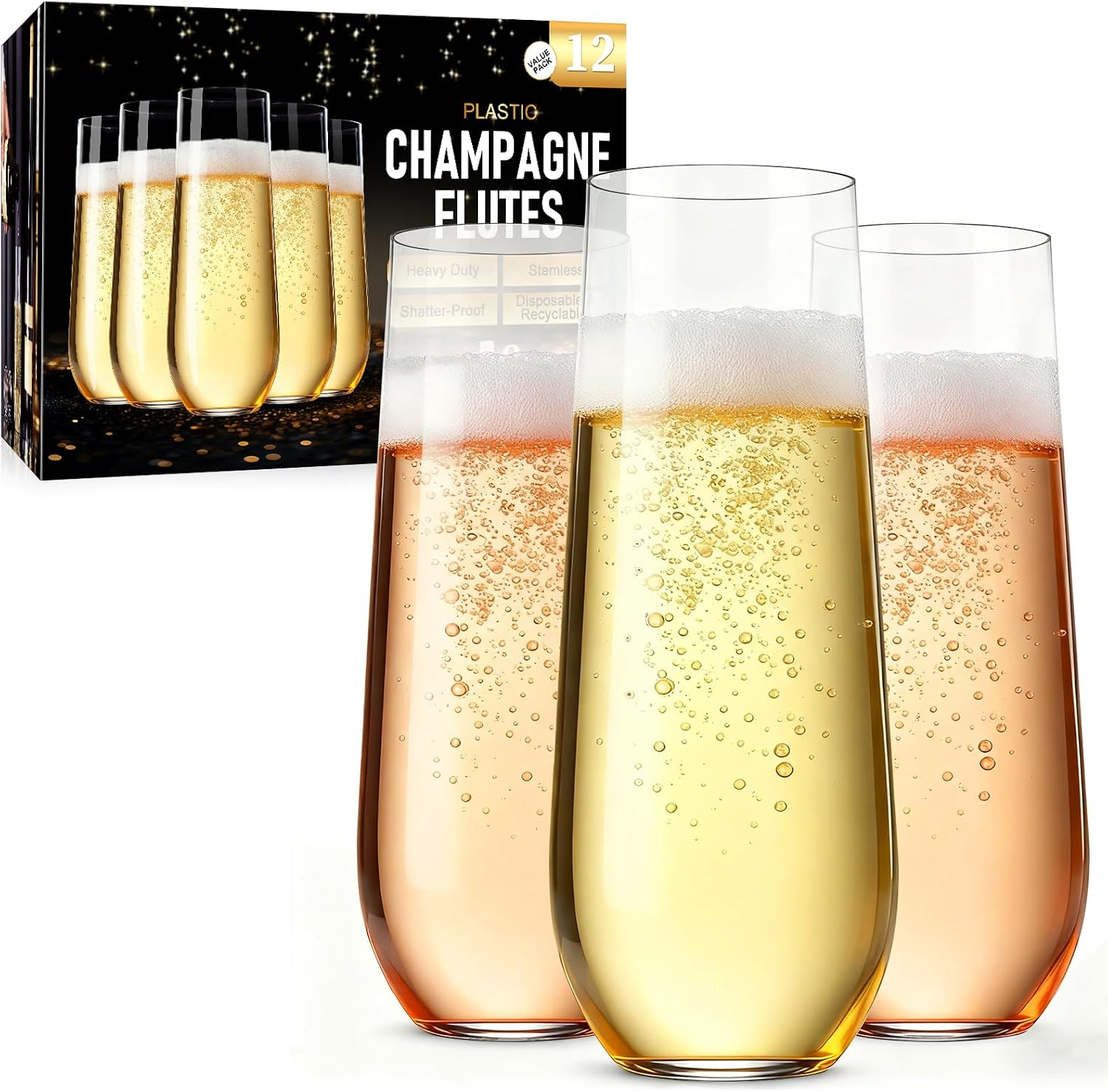 Detalle de GuanQiao Stemless Plastic Champagne Flutes, 9 oz