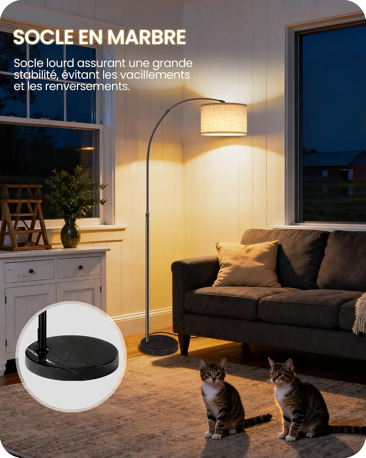 Detalle 1 de GOEBLESON ST-F31107 boogvloerlamp, beige-goud, verstelbaar en dimbaar