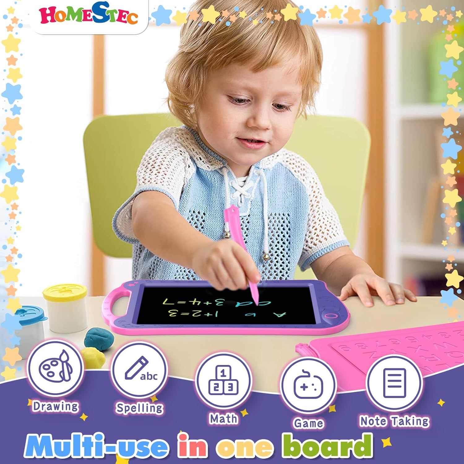Detalle de HOMESTEC AstroDraw tavoletta grafica bambini a tema spaziale con manico (rosa) LCD