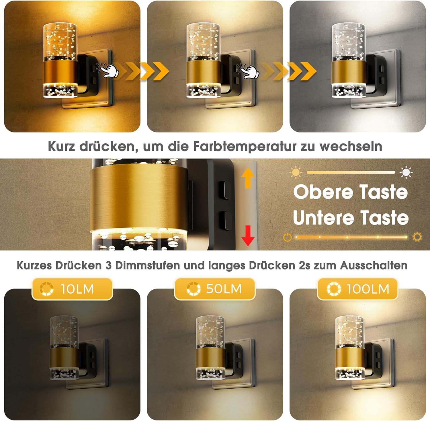 Thumbnail 3 de LOHAS-LED Nachtlicht-Steckdose mit Dämmerungssensor & 3CCT (Bernstein, 3000K, 5000K) – dimmbar 0–100 lm