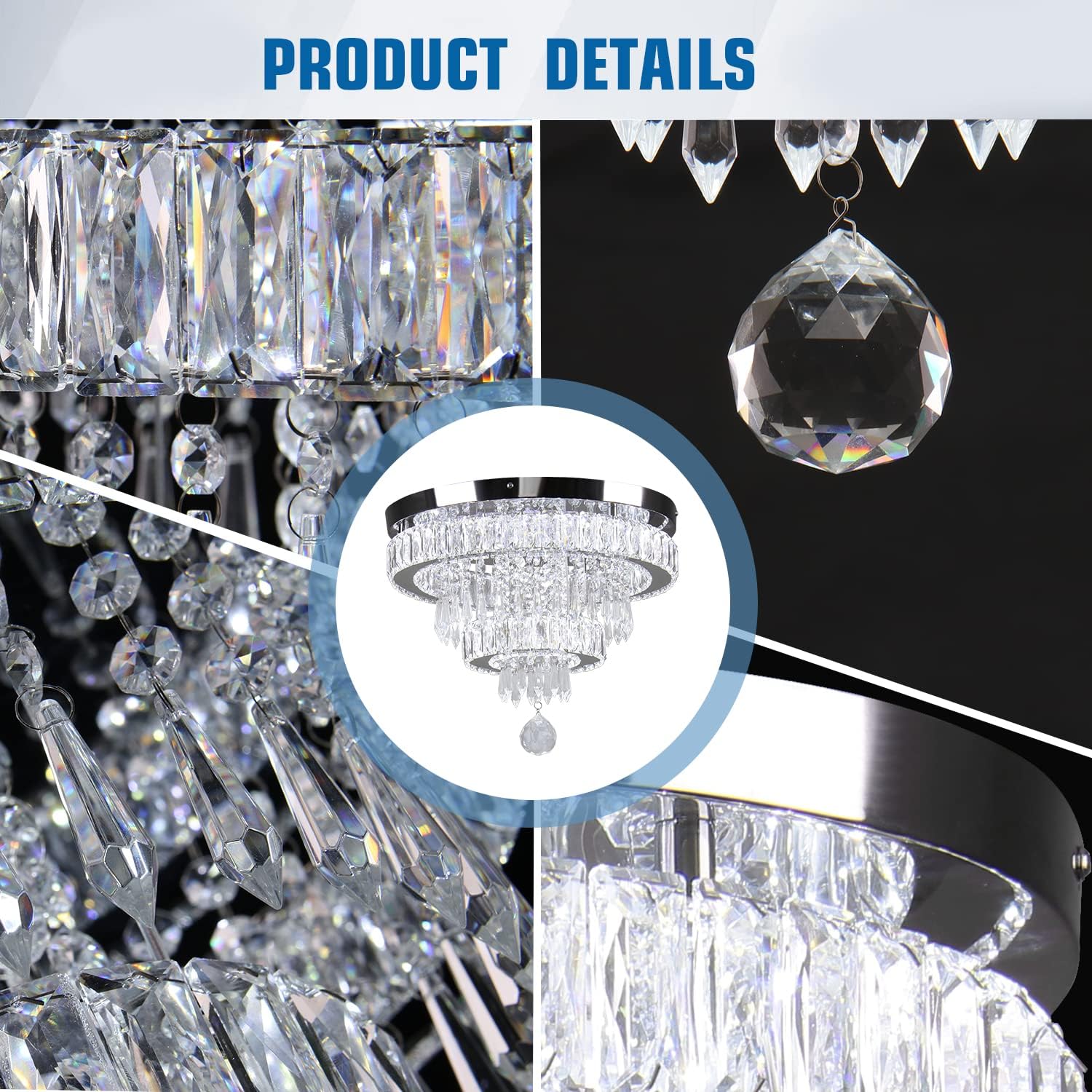 Detalle de Finktonglan 2040 2-Ring Crystal LED Semi-Flush Ceiling Light, 6500K