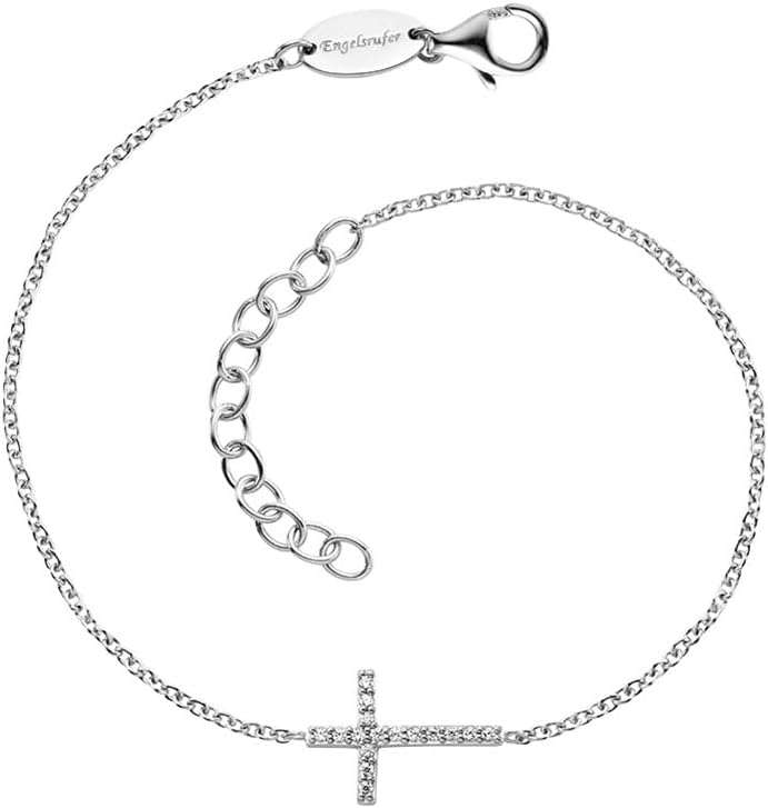 Detalle de Engelsrufer Damen-Armband 925er Silber mit Zirkonia und Kreuzanhänger – 17 cm + 3 cm Verlängerung