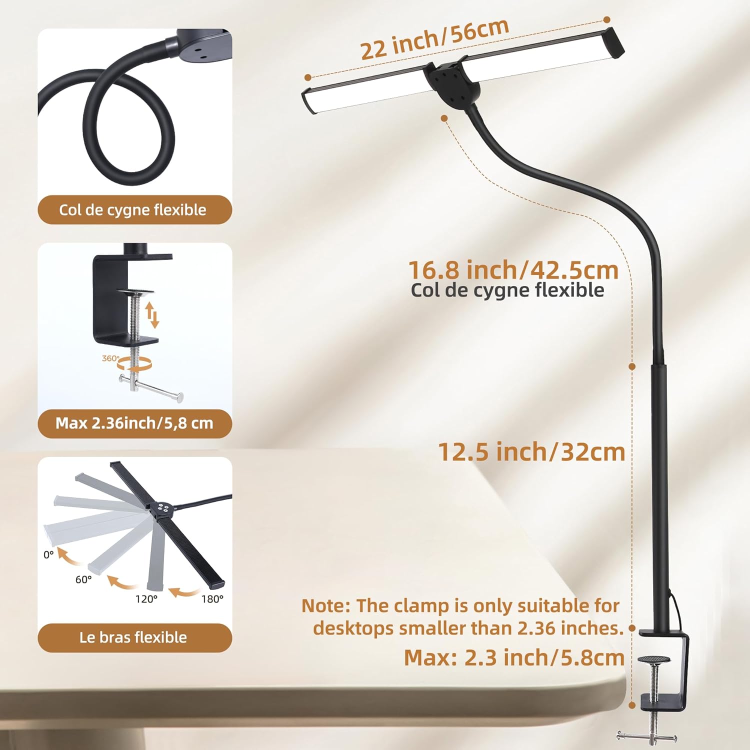 Detalle de Desk Lamp with Clamp Double Head 25 Modes