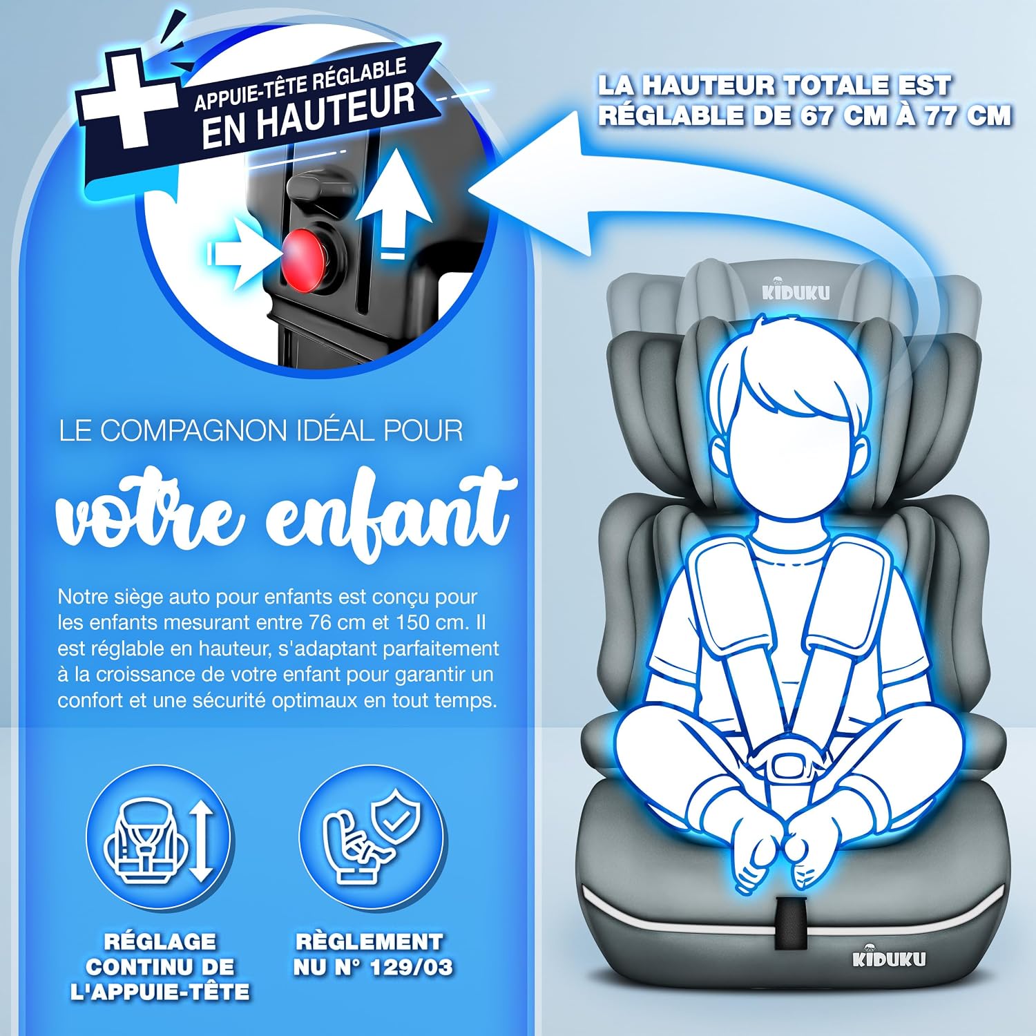 Thumbnail 6 de KIDUKU Siège auto évolutif pour enfants 9–36 kg (Groupe 1/2/3) — Protection et confort