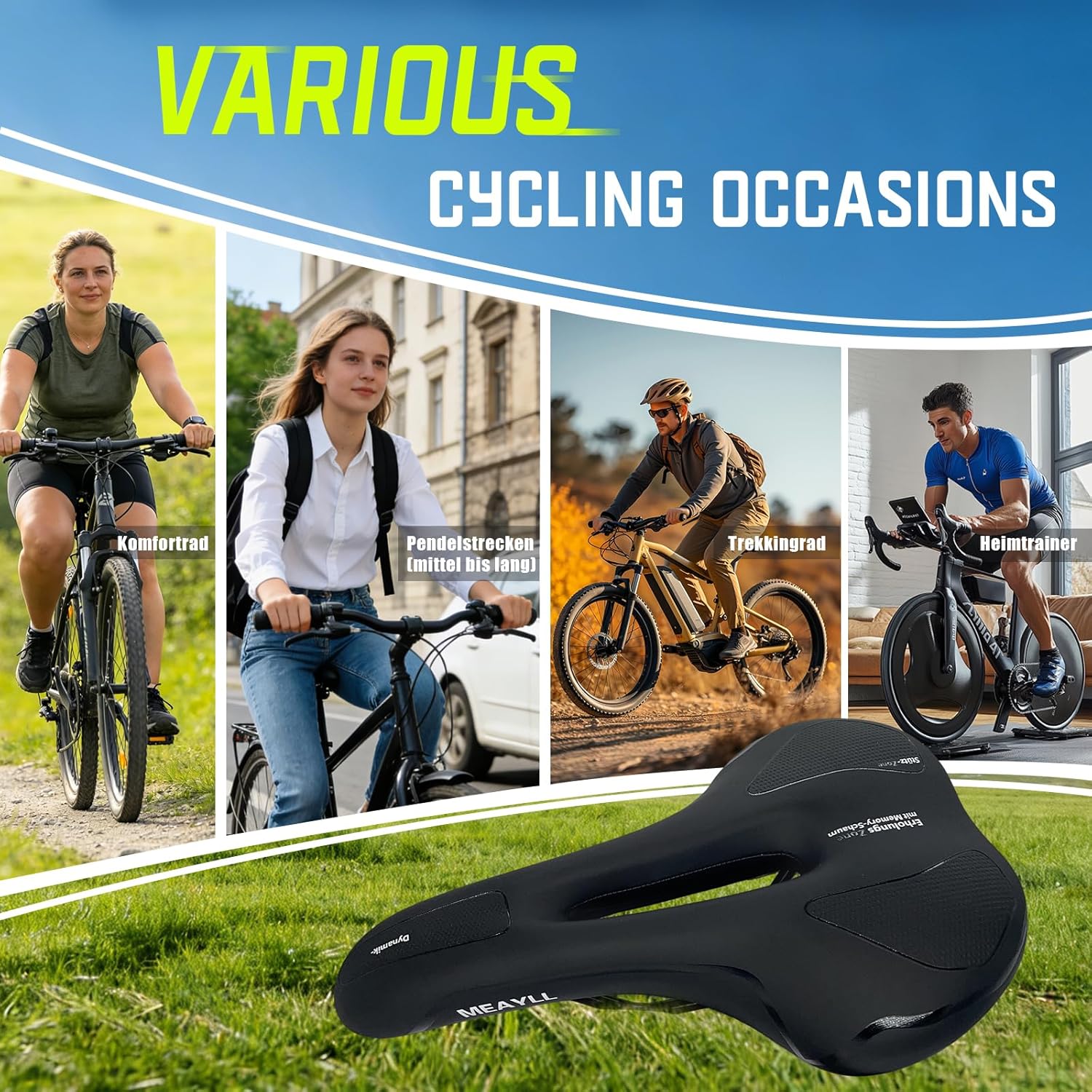 Thumbnail 6 de Fahrradsattel Herren & Damen Bequem Weich – 2026 Ergonomischer Sattel mit Memory Foam, kompatibel mit MTB, Rennrad und längeren Touren