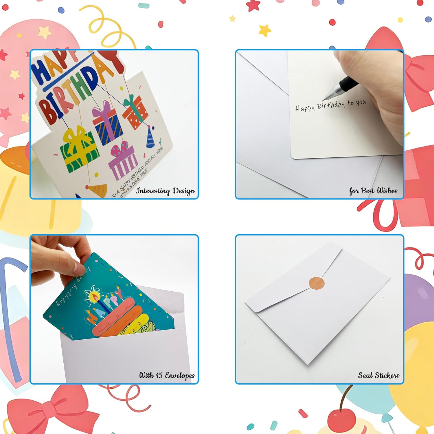 Thumbnail 2 de Xcdhemde set 15 biglietti auguri compleanno pieghevoli con 10 design e 15 buste