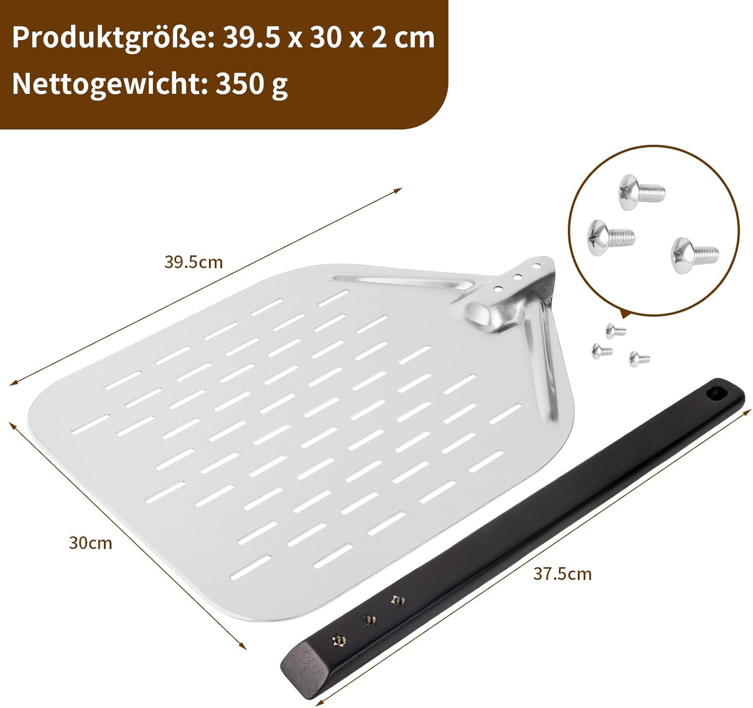 Thumbnail 3 de HOUSLUX Pizzaschieber 40 × 30 cm – Große Pizzaschaufel mit Holzgriff und abnehmbarem Griff