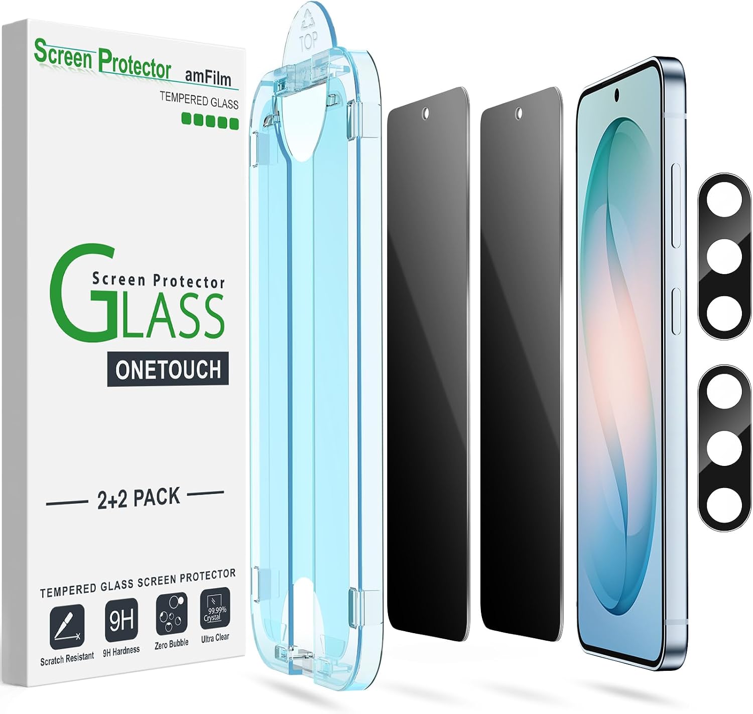 Detalle de amFilm 2+2 OneTouch Privacy Screen Protector Pack for Samsung Galaxy S26 (6.3 inch) with Camera Lens Protector