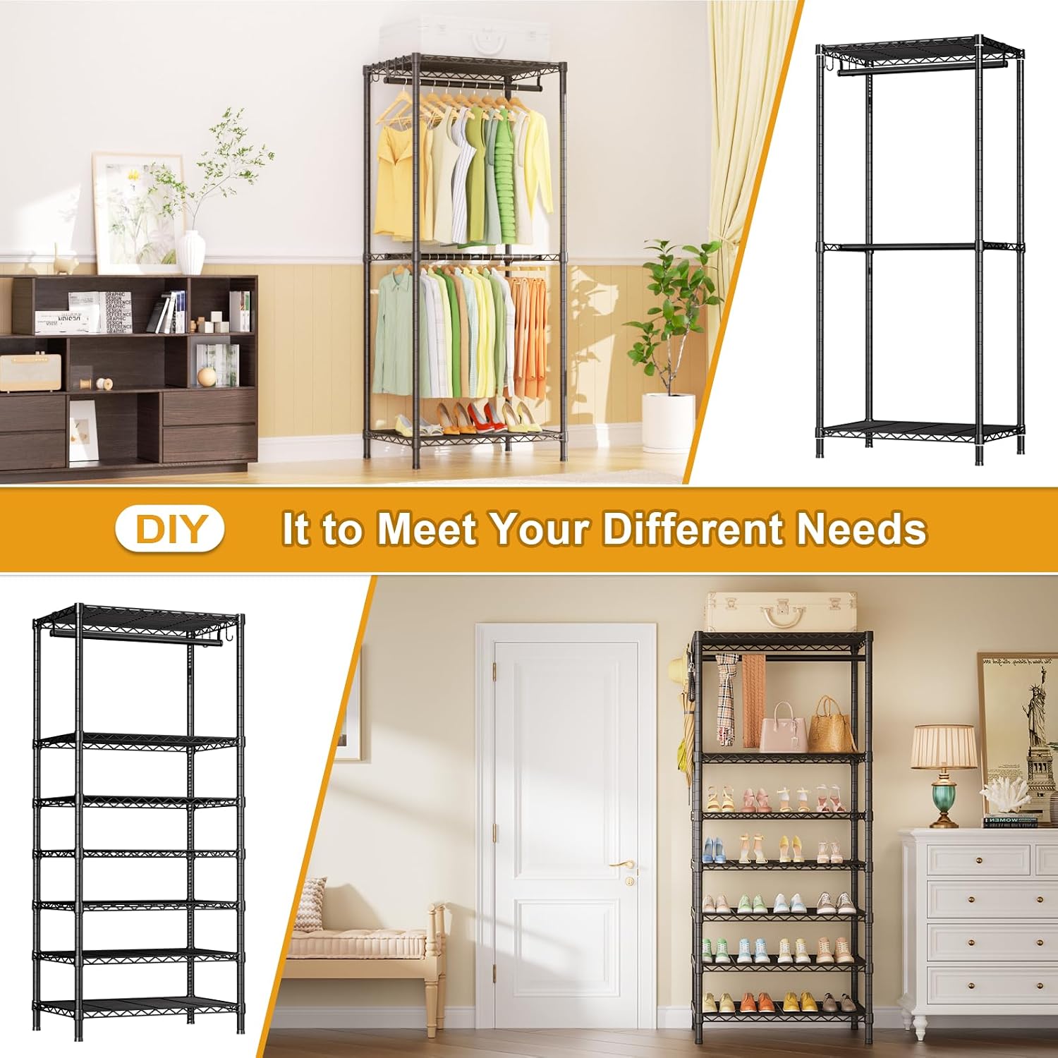 Detalle 1 de Ulif E13C Closet Organizer with 8 Shelves, 4 Hanging Rods and Dust Cover