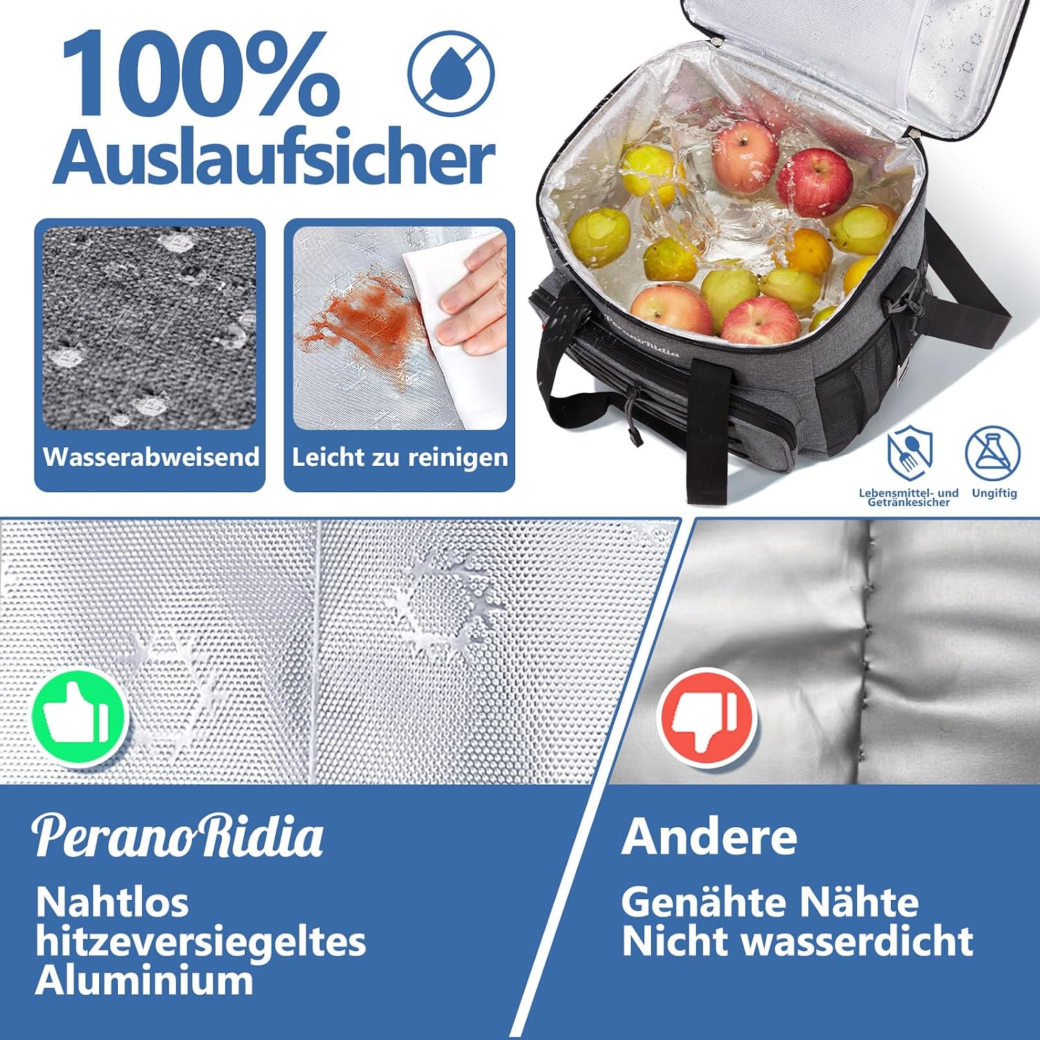 Detalle de PeranoRidia Kühltasche 20L Gross – faltbar, isoliert und vielseitig für Unterwegs