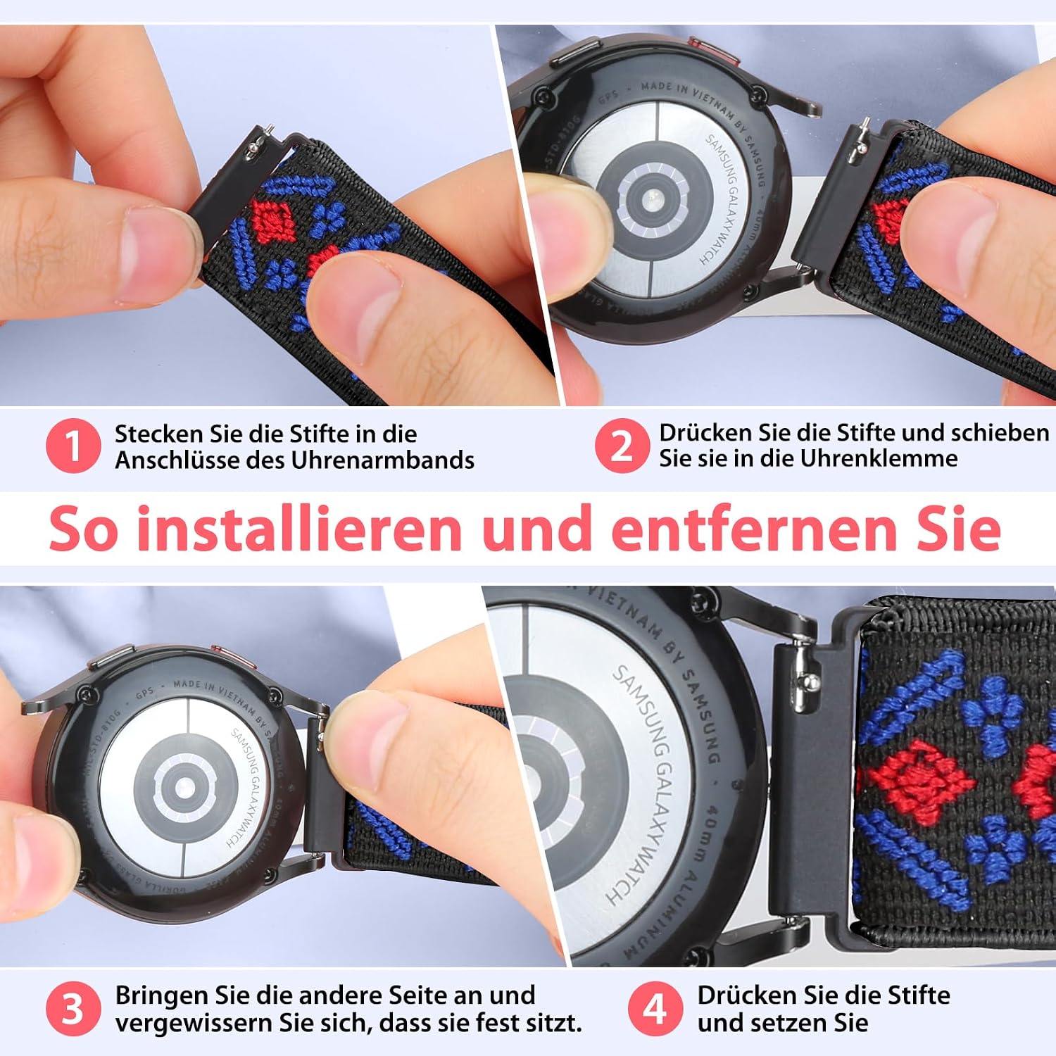 Detalle de SHIJZWD Elastische Uhrenarmbänder – 16–24 mm mit Schnellverschluss, elastisch, verstellbares Nylonband